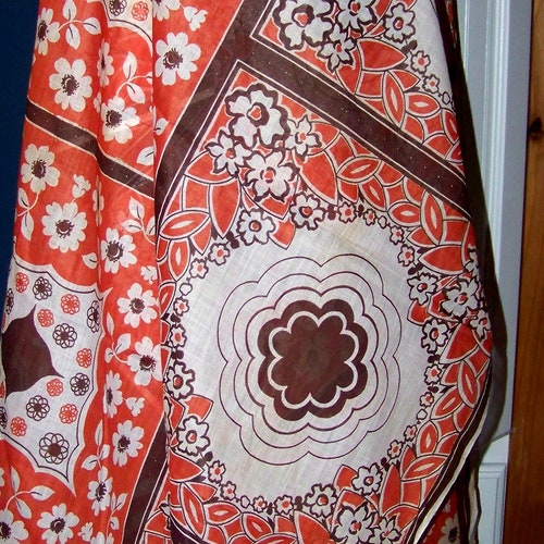 VINTAGE Mid Century Unusual Sheer Cotton shops Squares For Hankies /Pillows/Yardage Brown & Orange Geometric Flowers 3 Patterns