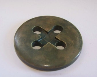 Large Vintage 4 Hole Mottled Green Coat Button