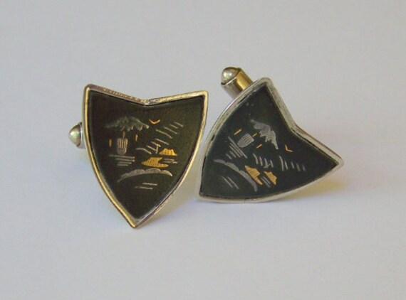 VINTAGE Damascene  Triangular Cuff Links