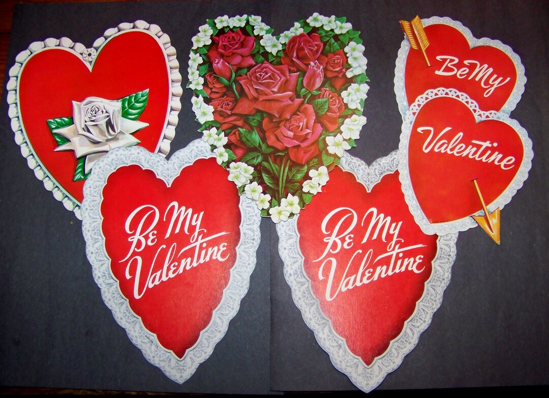 Vintage Valentine Decorations Hearts and Roses 5 Diecuts Etsy