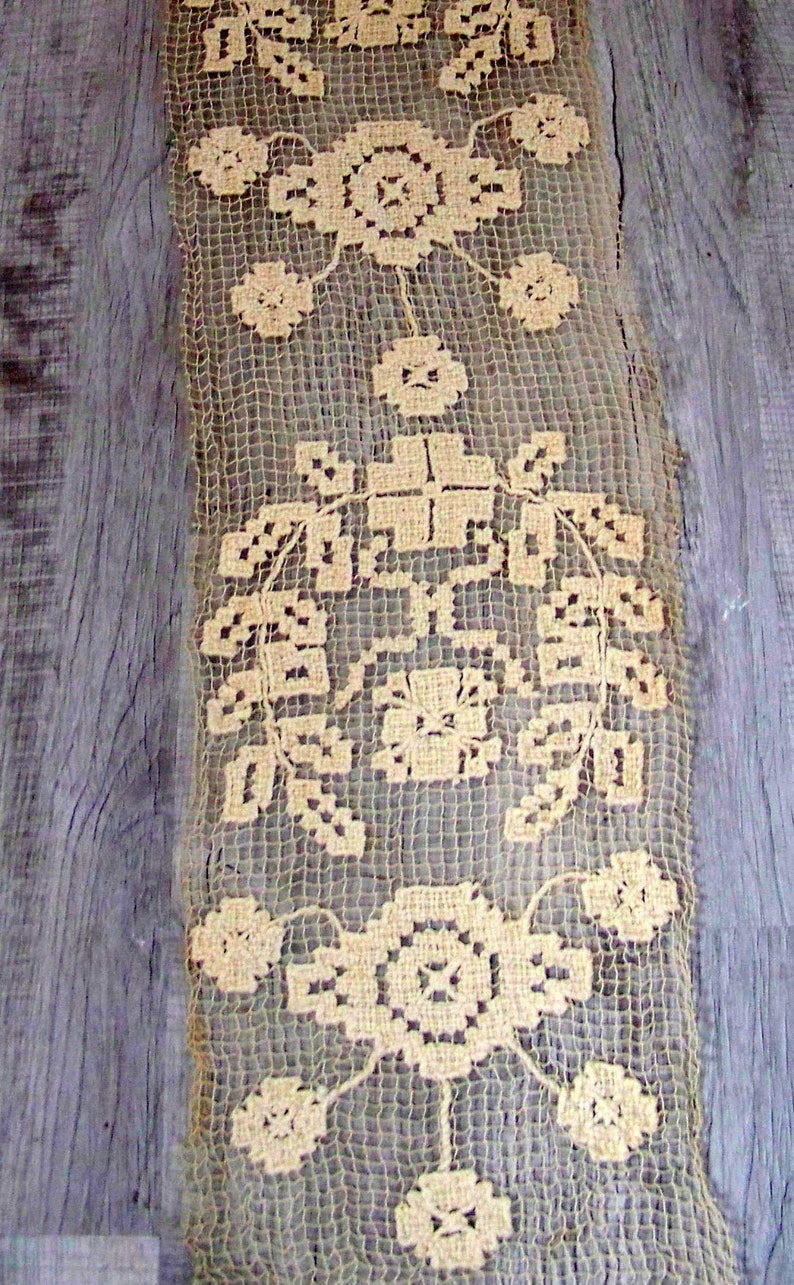 Antique Embroidered shops 1900s Millinery Net Lace Trim Passementerie Boudoir Flapper Décor Curtains Ecru