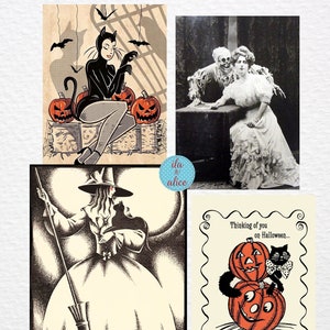 Ensemble de cartes postales d'Halloween, cartes postales d'Halloween vintage classiques pour courrier postal, ensemble de cartes postales rétro pour correspondant, chat noir, fantôme, sorcière, citrouilles