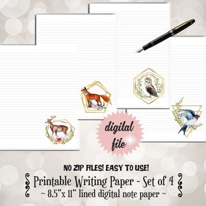 2 Woodland Animal Printable Stationery Set pour courrier d’escargot, Fox and Owl Letter Writing Set, A4, Digital Forest Creature Writing Paper Pen Pal