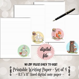 Forest Animal Printable Writing Paper for Snail Mail, Cute Printable Letter Writing Stationery, Woodland Animal Digital Lined Letter Paper