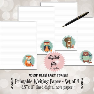 Juego de papelería imprimible para animales de Woodland para correo de caracol, juego de papel de escritura de cartas de otoño, papel de escritura forrado digital de tema de otoño para pen pal