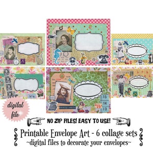 Étiquette d’adresse rétro imprimable, art d’enveloppe vintage numérique, éphémère de journal rétro indésirable, enveloppe de collage pour courrier d’escargot et stylo pal,