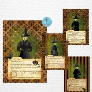 Lot de cartes postales de sorcière d'Halloween, cartes postales de sorcières pour correspondant, sorcière verte, orange noire, tête de mort, serpent, cadeau d'Halloween effrayant
