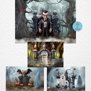 Joli lot de cartes postales d'Halloween avec maman, vampire, chauves-souris et fantômes, cartes postales pour correspondants d'Halloween, enfants, goules rigolotes et lutins pour Halloween