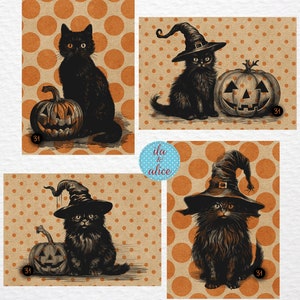 Cartes postales d'Halloween chat noir, cartes postales orange noir, cartes postales d'Halloween classiques pour courrier postal, citrouilles, citrouilles d'Halloween, Halloween mignon