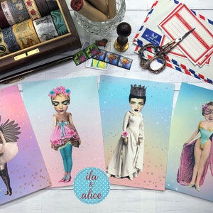 Joli lot de cartes postales pour courrier postal, cartes postales pastel mignonnes et fantaisistes, carte postale unique pour correspondant, ange, fée, reine, ballerine, acrobate,