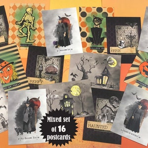 Grand lot de cartes postales d'Halloween pour courrier postal et ami, sorcières rétro vintage, carte postale étrange et effrayante de cimetière de cimetière de chats noirs pour correspondant