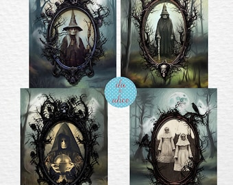 Scary Witch Halloween Postcards, Dark Witches Halloween Postcard Set, Ghosts Ghouls, Spooky Eerie Creepy Ghost, Macabre Occult Black