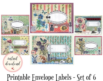 Etichette stampabili per buste a tema giardino boschivo / Set di 6 - per posta tradizionale o per il tuo diario creativo