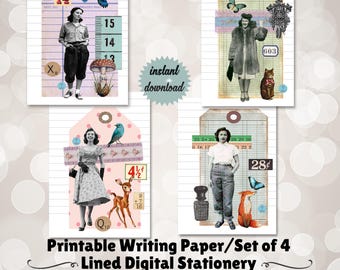 Retro Printable Stationery, Lined Writing Paper Set (Digital Download)