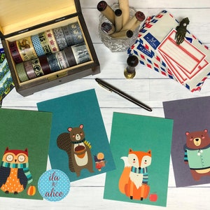 Autumn Woodland Animal Postcards for Snail Mail, Postcard Set, Postcrossing, Fall Postcard for Friends