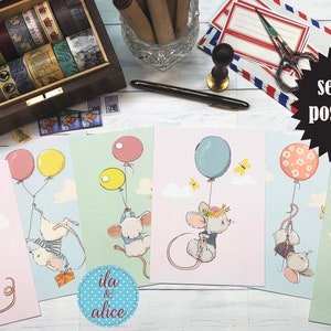 Cute Mouse  Postcard Set for Pen Pals, Sweet Postcards for Snail Mail, Set of Mice Postcards, Postcrossing Set of 6 Postcards