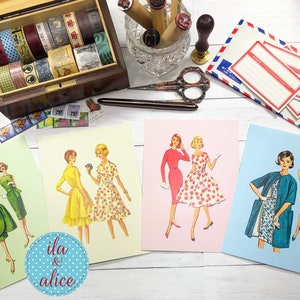Ensemble de cartes postales de mode rétro pour amis ou correspondant, cartes postales de mode vintage, jolies robes historiques et femmes pour courrier postal, années 50, années 60