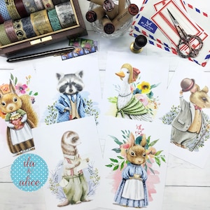 Cute Forest Animal Postcard Set for Pen Pal & Snail Mail, Woodland Animal Postcard for Happy Mail, Postcrossing, 5x7, Raccoon, Duck, Bunny