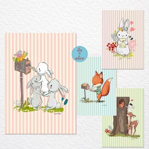 Jeu de cartes postales animaux mignons pour correspondants et courrier, animaux de la forêt pour amitié, animaux de la forêt, renard, faon, écureuil, lapin