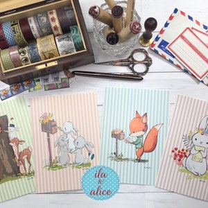 Ensemble de cartes postales Snail Mail & Pen Pal, jeu de cartes postales animaux de la forêt pour les amateurs de courrier postal, cartes postales mignons animaux de la forêt à échanger, lapins, renard