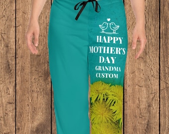 Maßgeschneiderte Oma-Damenpyjamahose (AOP) mit Kaktus-Prints und Schriftzügen