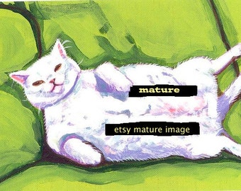 MATURE  Kitty nipple postcard green pink white cat