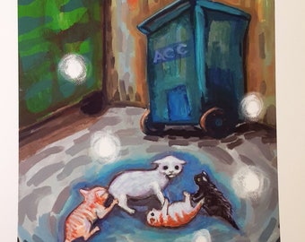 Print of Kittens Outside Animal Care and Control, feral ode painting