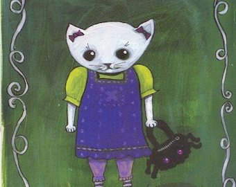 postcard Emily the cat gothic kitty spider purse