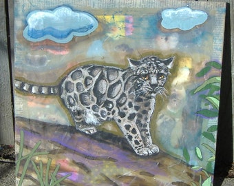 Clouded Leopard acrylic painting on wood