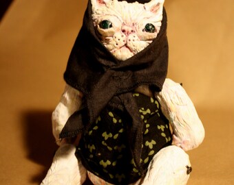 White Persian kitty cat doll paperclay movable OOAK