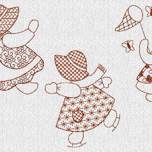 SunBonnet Sues machine Embroidery Quilt Blocks, Choice of color,