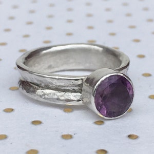 Forged and Hammered Silver Anticlastic Spiculum Ring with Amethyst
