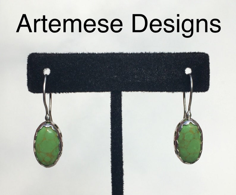 Apple Green Gaspeite and Silver Pierced Bezel Earrings