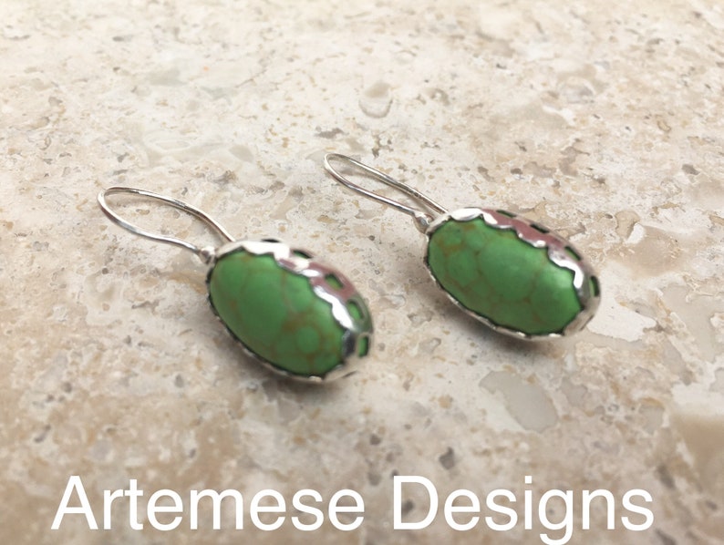 Apple Green Gaspeite and Silver Pierced Bezel Earrings