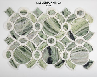 Water jet mosaic with White Sivec and Green Alpi marble