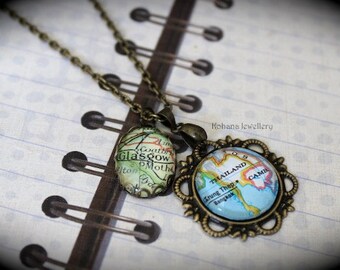 Custom Double Brass Map Necklace