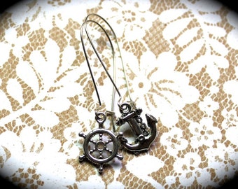 Clearance Anchor and Ship Wheel Earrings onLong  Leadfree and nickel free Silver ear wires
