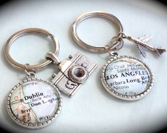 Clearance Pinky Swear BFF Best Friends Forever Custom Vintage Map Keychains with your choice of Charms