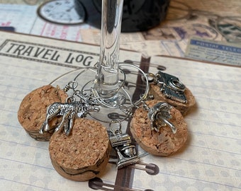 Custom Cork and Silver Charm Wine Markers Personalized