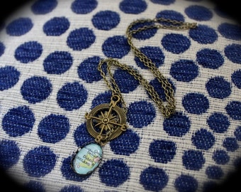 Custom Authentic Vintage Map Lariat Brass Necklace with Compass Charm