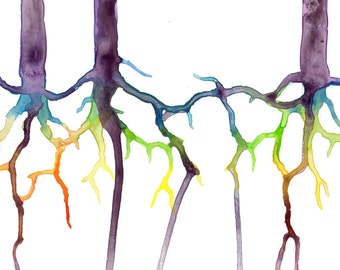 Rainbow Roots Watercolor Print for Nature Lovers