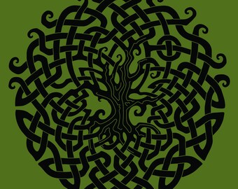 Black Celtic Tree of Life Knotwork T-Shirt