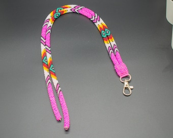 Pink Beaded Safety Breakaway Lanyard - Native American Inspired Gift for Teachers and Nurses - ID Badge Holder Necklace
