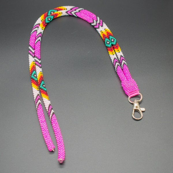 Pink Beaded Safety Breakaway Lanyard - Native American Inspired Gift for Teachers and Nurses - ID Badge Holder Necklace