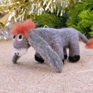 Christmas decorations Christmas donkey Nestor Little long-eared Christmas donkey Miniature animals Felted miniatures Miniature figurines