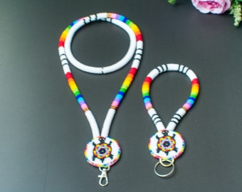 TURTLE Beaded Breakaway Lanyard with Medallion and Wristlet Keychain Native Americans style