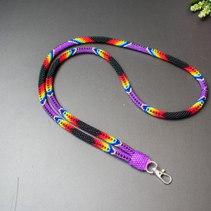 Native American-Inspired Purple Beaded Lanyard ID Holder - Perfect Gift for Southwest Enthusiasts