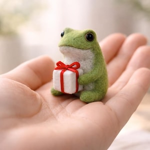 Tiny Felt Frog with Gift, Miniature Desk Companion, Handmade Needle Felted Animal, Small Cute Gift for Her, Pocket Comfort Friend