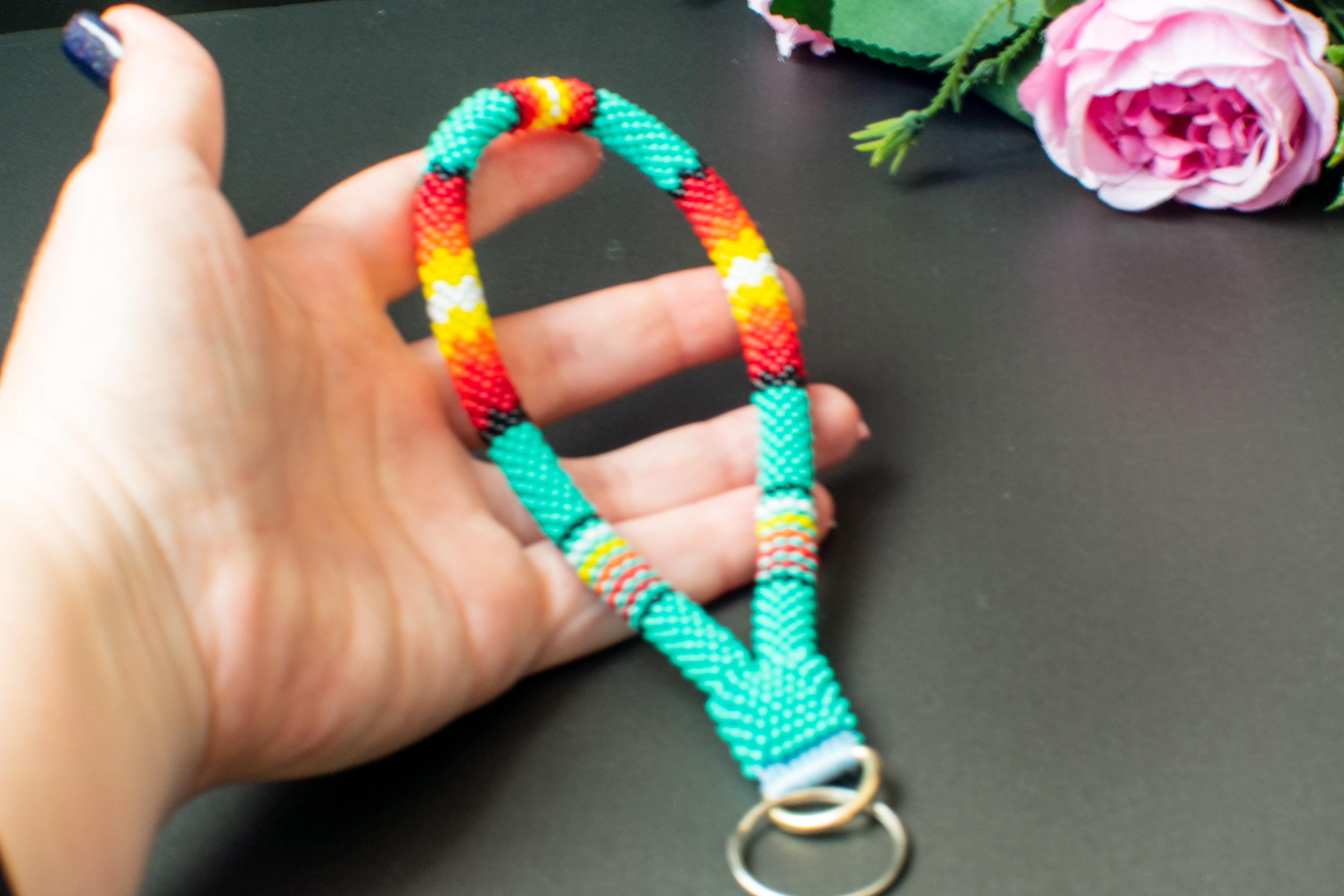 Turquoise Beaded Wrist Keychain - Native American Style Short Lanyard for Keys