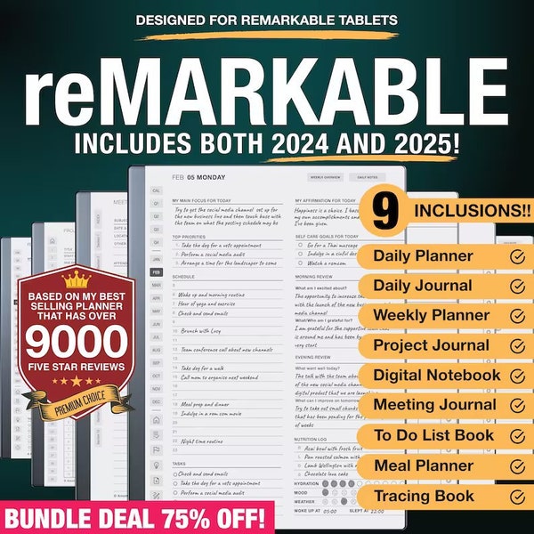 Ultimate reMarkable 2 planner Productivity Bundle, 2024 2025, reMarkable 2 Templates, remarkable templates, remarkable tablet